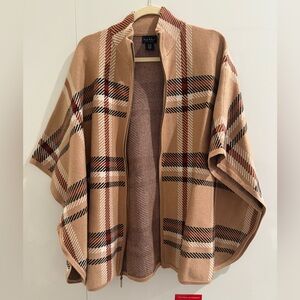 Nicole Miller Beige and Brown Plaid Poncho